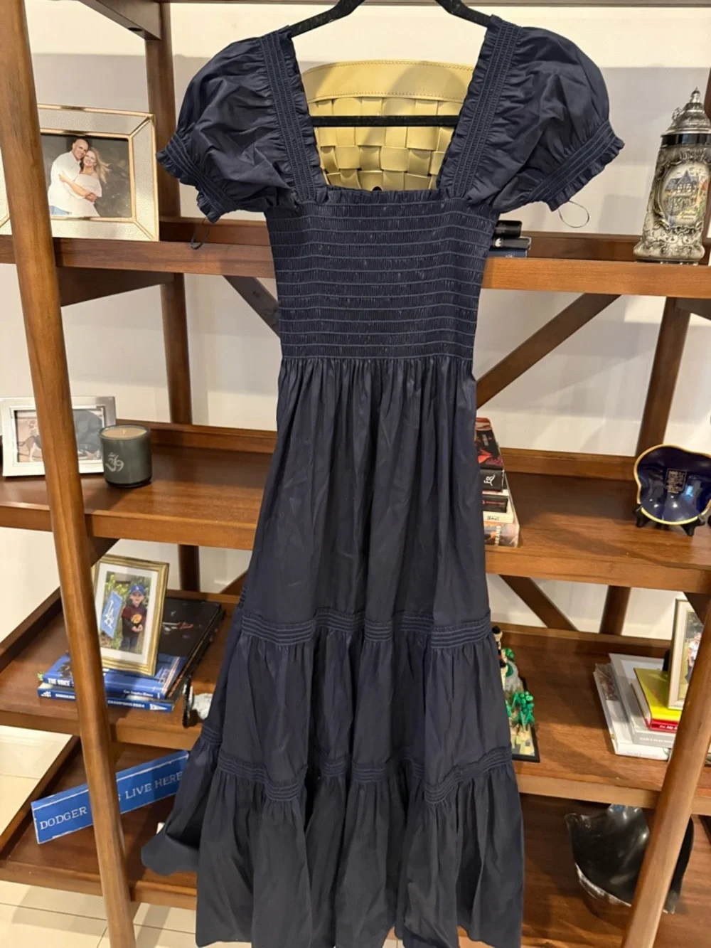 Tory Burch Navy Smocked Maxi Dress